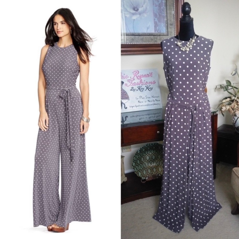 Ralph Lauren Dot Tie Waist Jumpsuit 14 NWT